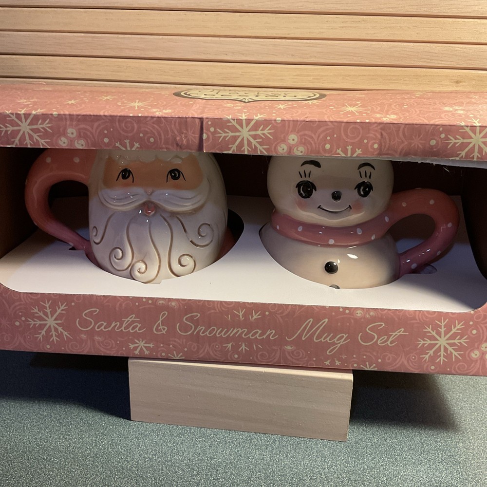 Johanna Parker Pink Santa And Snowman Mug Set