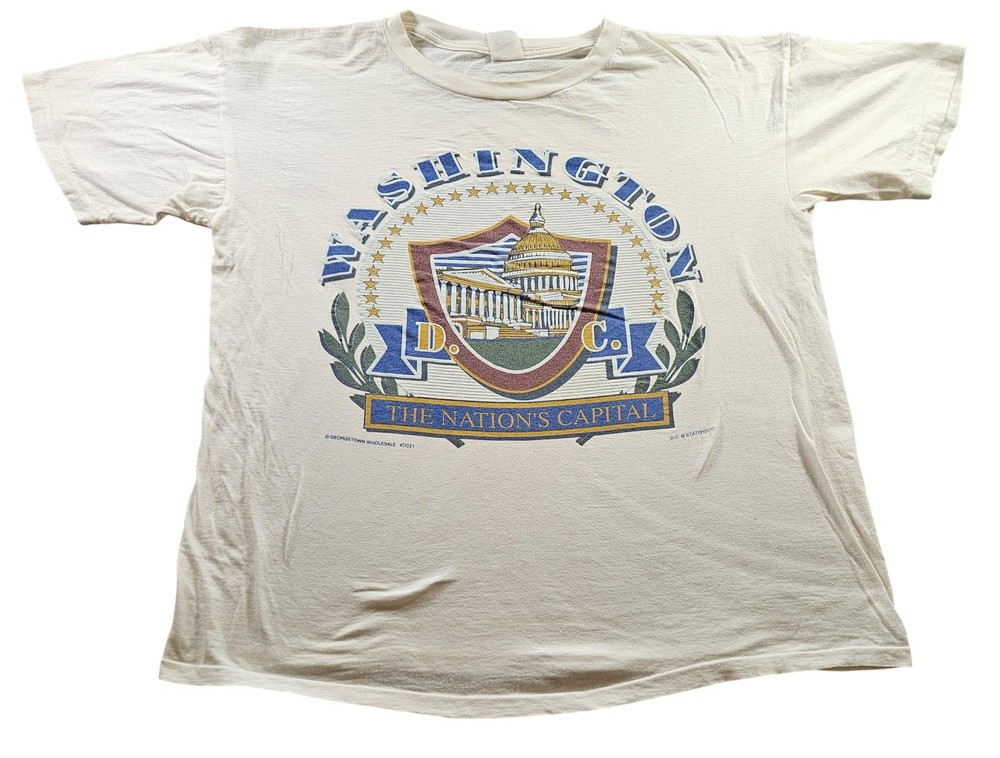 Vintage Washington DC Shirt Mens Large White Capitol Graphic Tourist 90s
