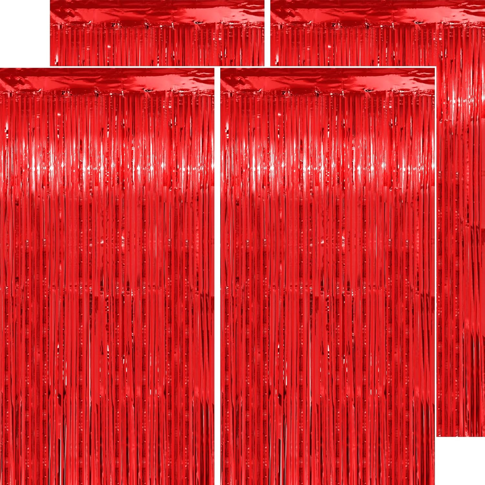 Christmas Decorations Red Streamers - Thicken 4 Pack 3.2 X 8.2 FT - Red Tinsel F