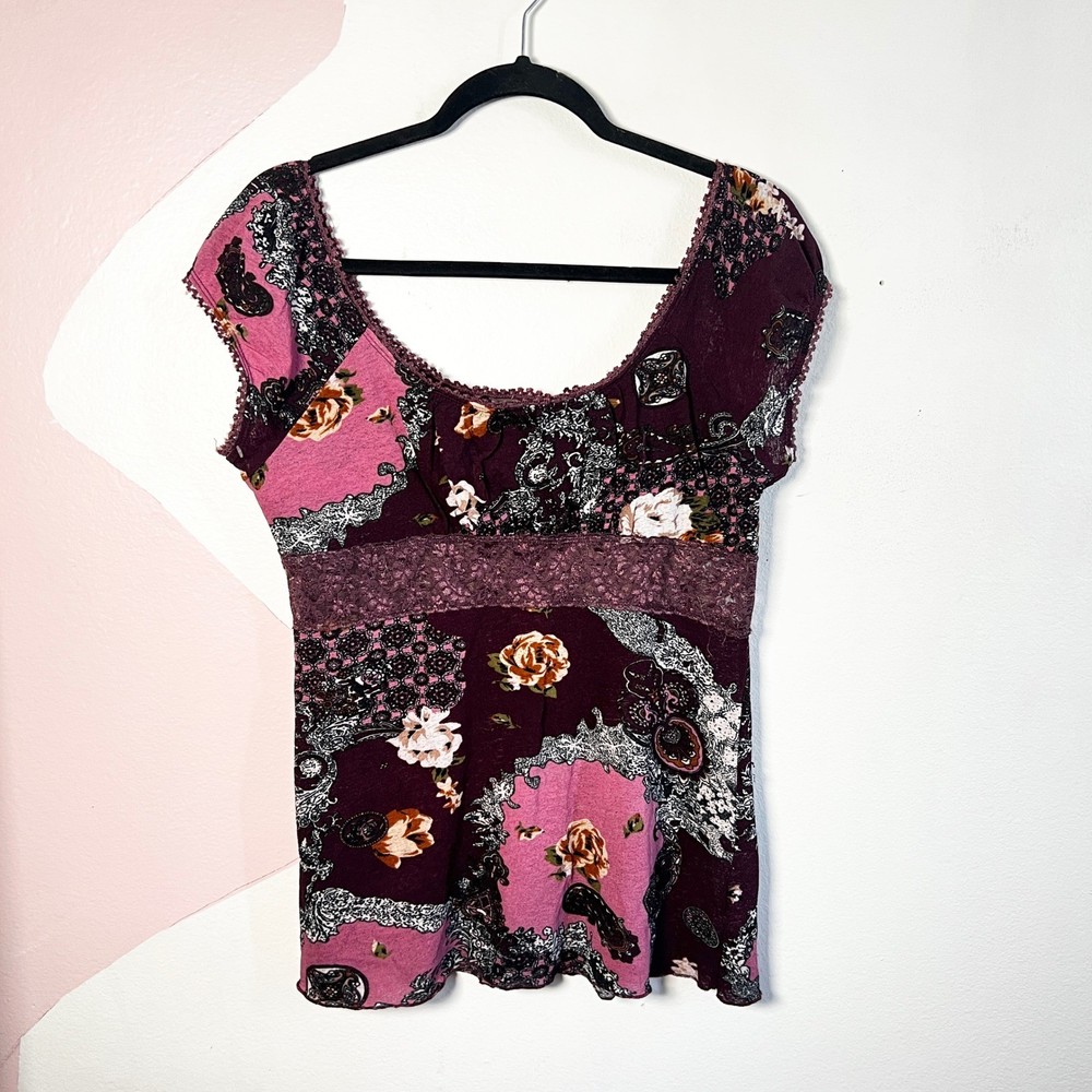 Vtg Y2K 2000s Babydoll Top Womens Large Whimsigoth Fairy Grunge Witchy