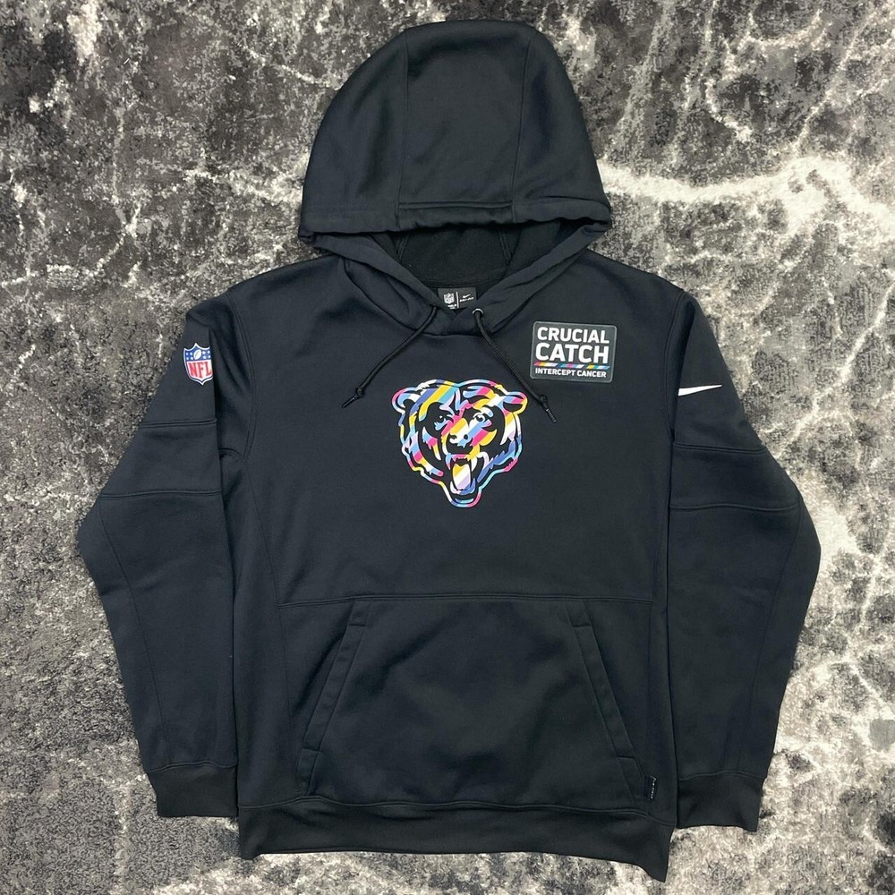 Chicago Bears Hoodie Mens Medium Nike Crucial Catch Cancer Sweatshirt Dri Fit