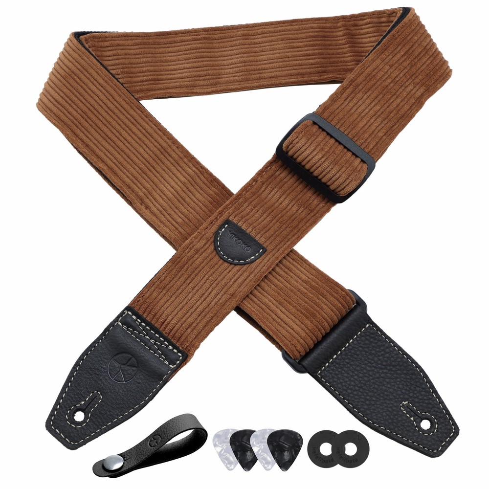 Guitar Strap 2 inch Corduroy Guitar Straps with Full Grain Leather End, for B...