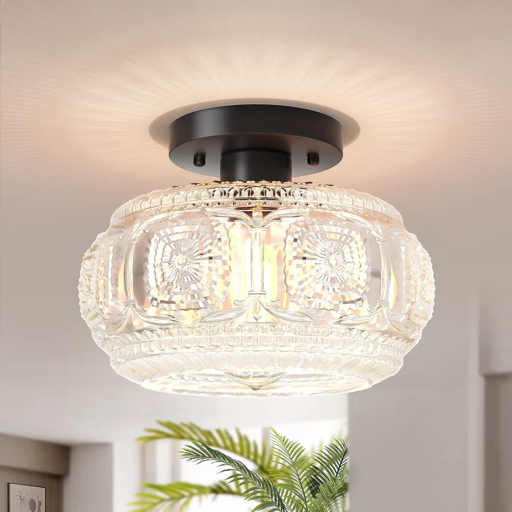 Black Modern Semi Flush Mount Globe Glass Ceiling Light Fixture