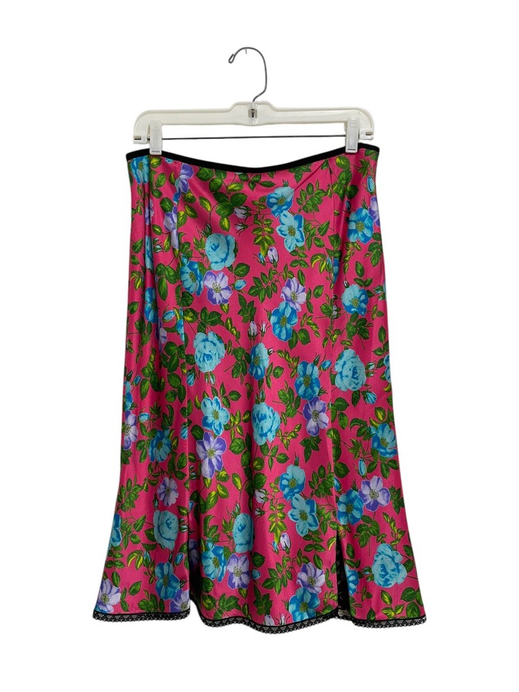 Nina Ricci Paris Silk Skirt Knee Length Pink Floral Lace Trim Size 44 US 12 32W