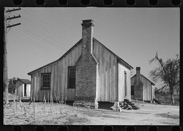 Photo:1930s Rural Farmhouse Wood Cabin Brick Chimney