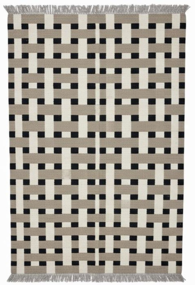 Color Black & Beige Geometric Hand Knotted Wool Dhurrie Rug Design Carpet Rug
