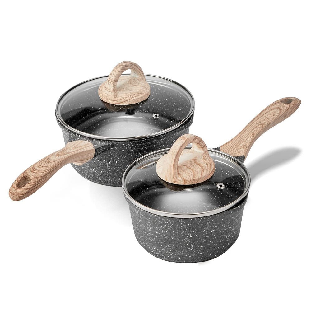 Pots Nonstick, 1.5 Quart & 2.5 Quart Induction Granite Coating Saucepan Sets ...