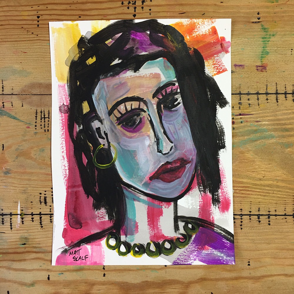 Matt Scalf 9x12 Face Abstract Female Portrait Woman Fine Art Contemporary Signed