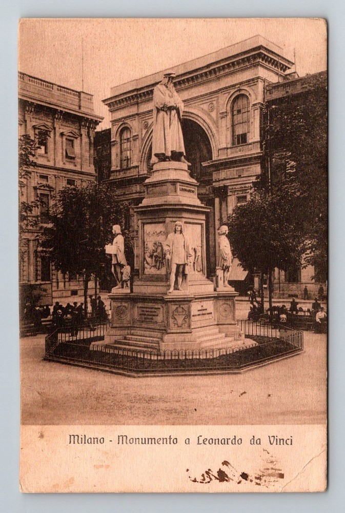 Italy- Milan Monument to Leonardo Da Vinci Souvenir Old Vintage c1908 Postcard