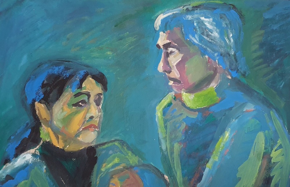 Vintage expressionist gouache painting portrait