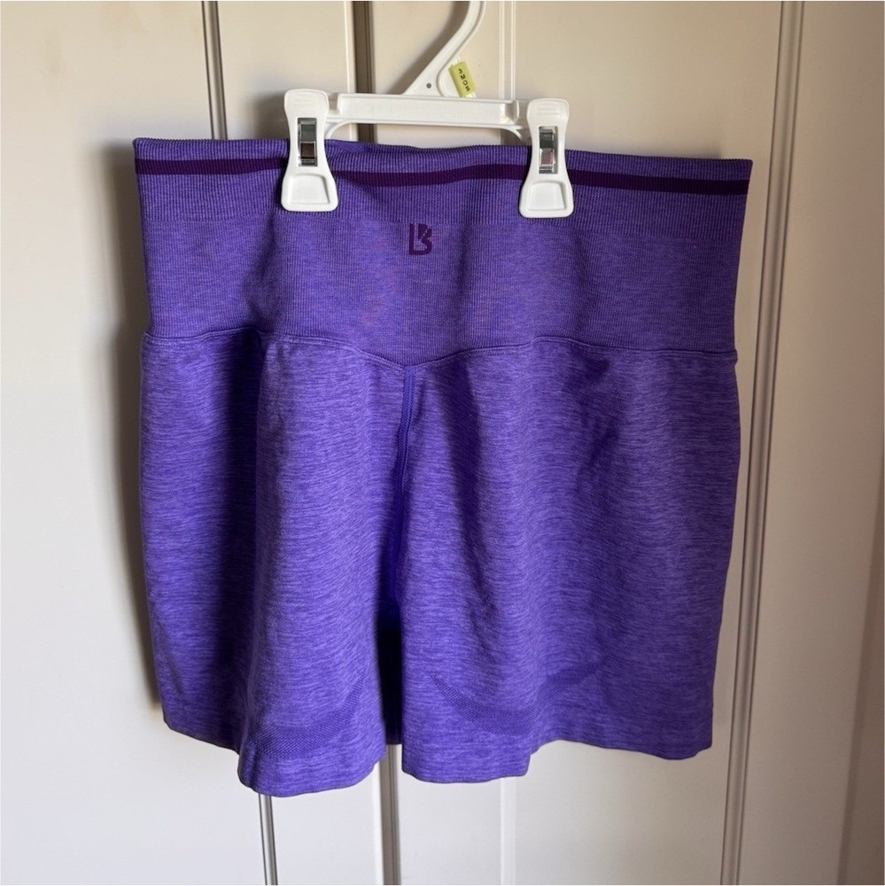 Buffbunny Collection Purple Solid Biker Shorts Women's XL Stretch Knit Nylon