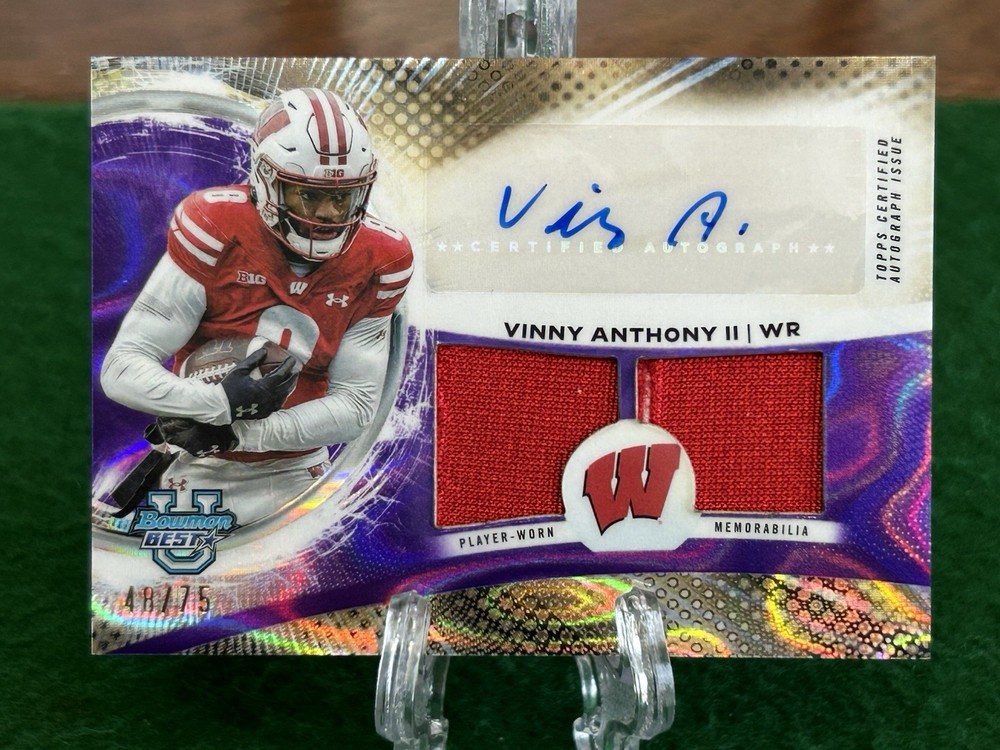 Vinny Anthony II 2025 Bowman U Best Dual Rookie Patch Auto Wisconsin Purple /75