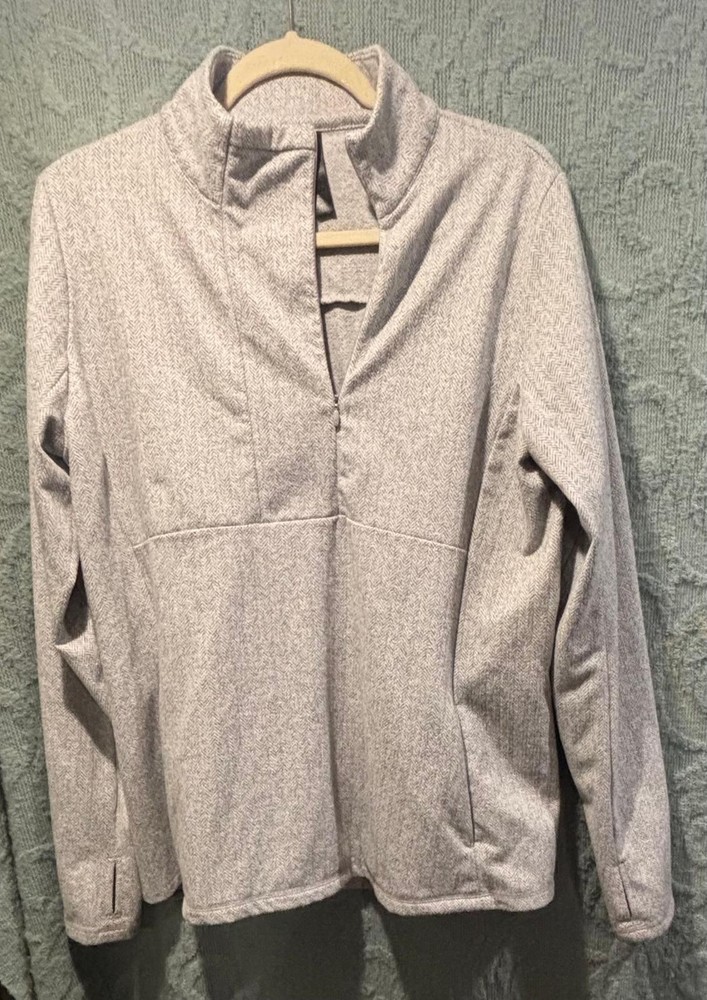 Kyodan Performance 1/4 Zip Pullover Gray Herringbone Women's Size XL Thumbholes