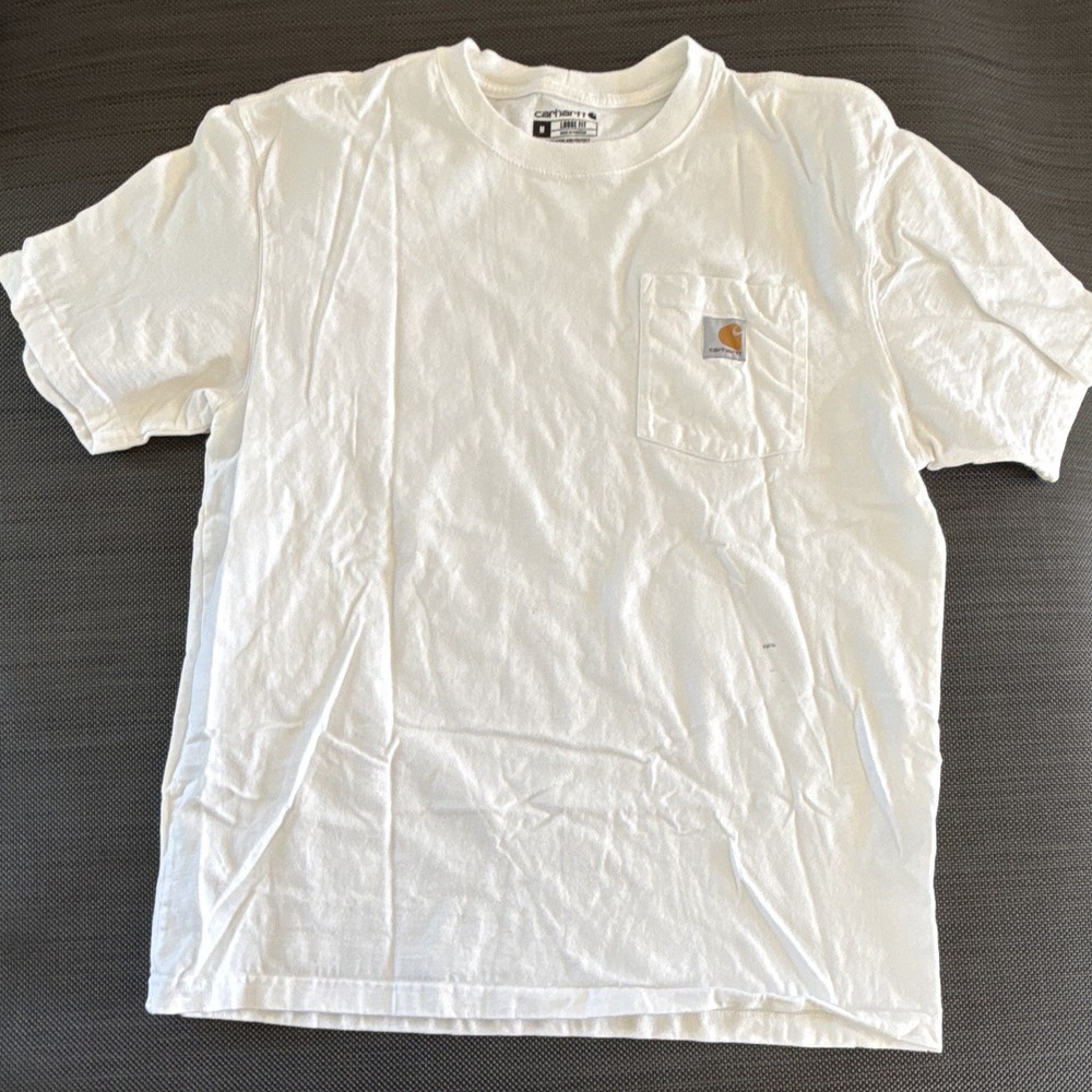 Carhartt Men's M Regular Loose Fit White Cotton Knit Pocket Crew Neck Tee