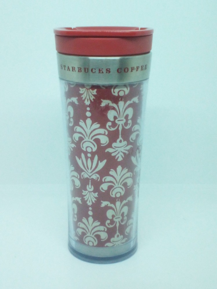 Starbucks 2010 Tumbler 12oz Insulated Travel Mug Coffee Cup Lid Paisley Red