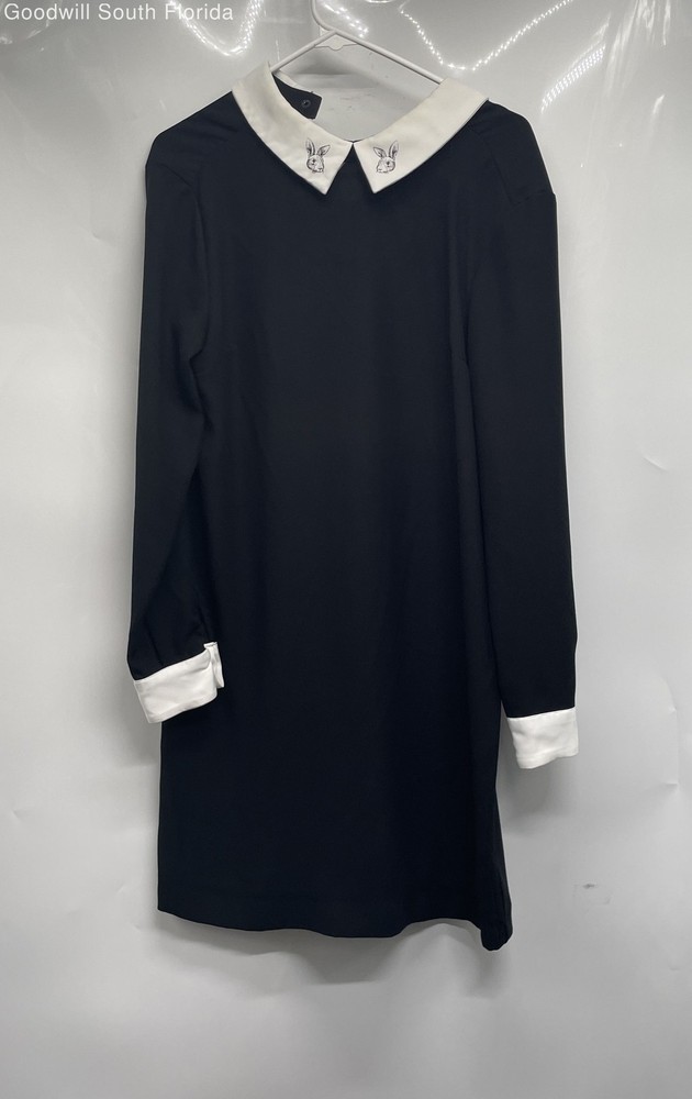 Victoria Beckham Womens Black Long Sleeve Shift Dress Size Medium