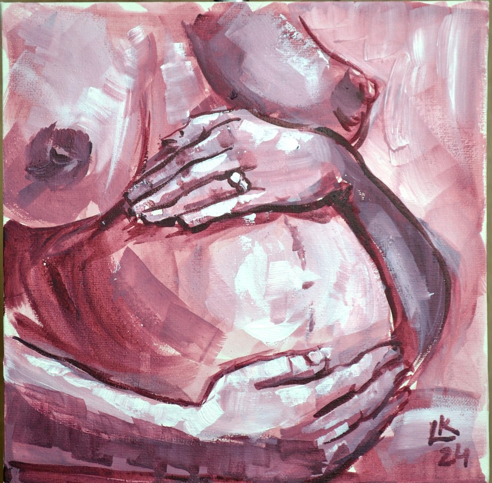 Original Maternity Portrait Painting Warm Tones Motherhood and Life