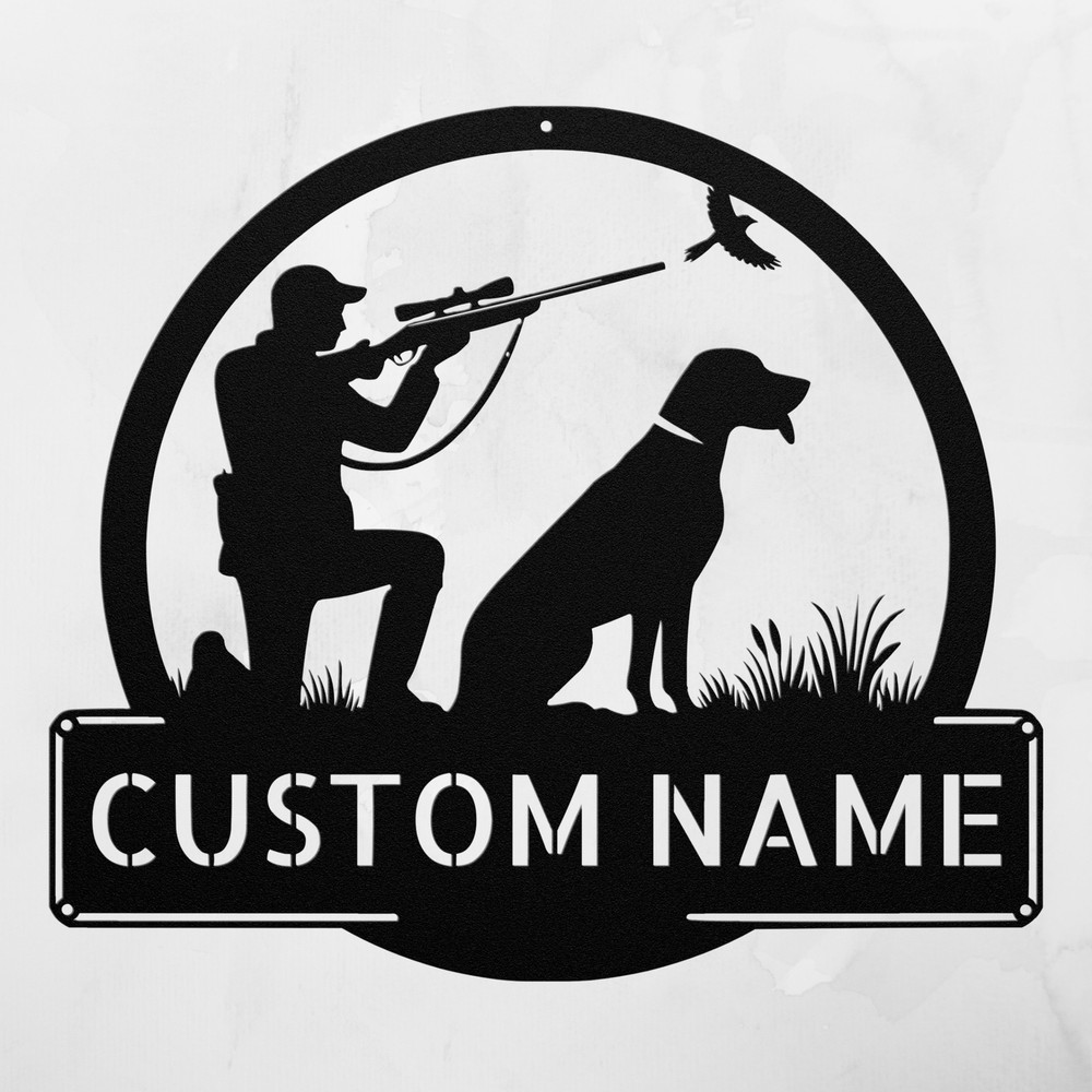 Personalized Hunter and Dog Metal Sign Custom Hunting Decor Gift for Hunters