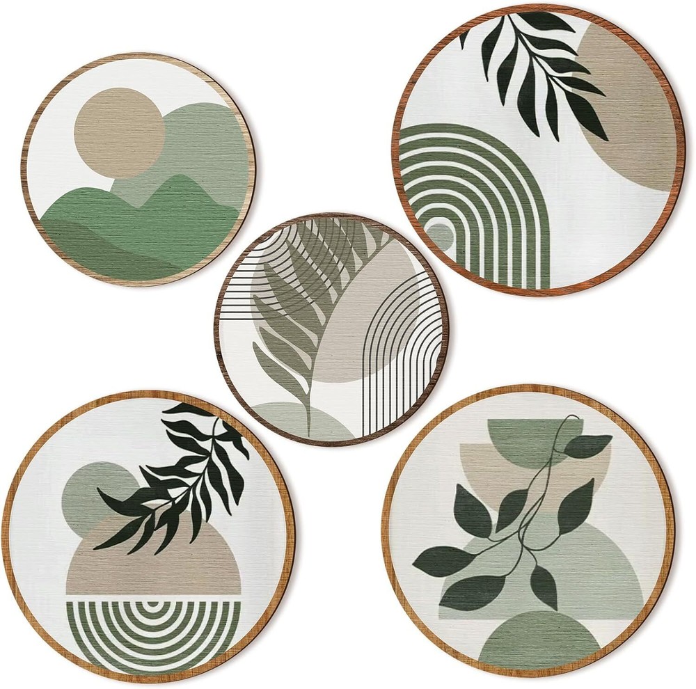 5 Pcs Boho Wooden Wall Art - Bohemian Geometric Hanging Decor for Living...