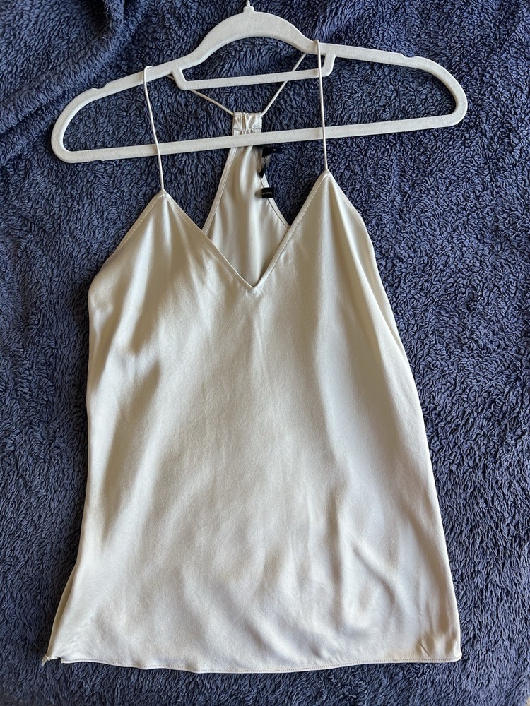 Theory Ivory Solid Satin V-Neck Sleeveless Camisole Cami Tank Top Straps S