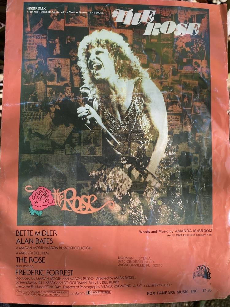 Bette Midler The Rose Sheet Music w/ Lyrics 1977 Original Vintage
