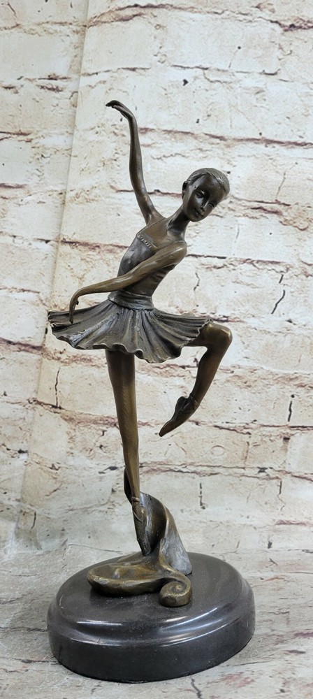 Art Deco Hand Made Ballerina Ballet Bronze Figurine Marble Base Figure Sculpture