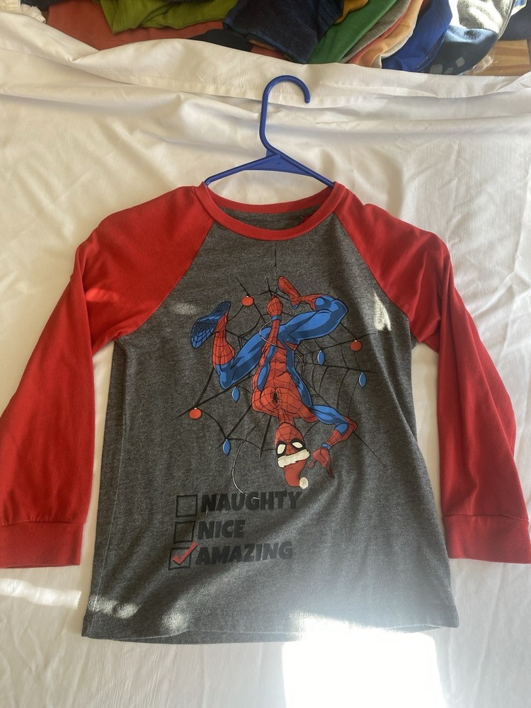 Marvel Spider-Man Long Sleeve Shirt Red And Grey Boys Size 8