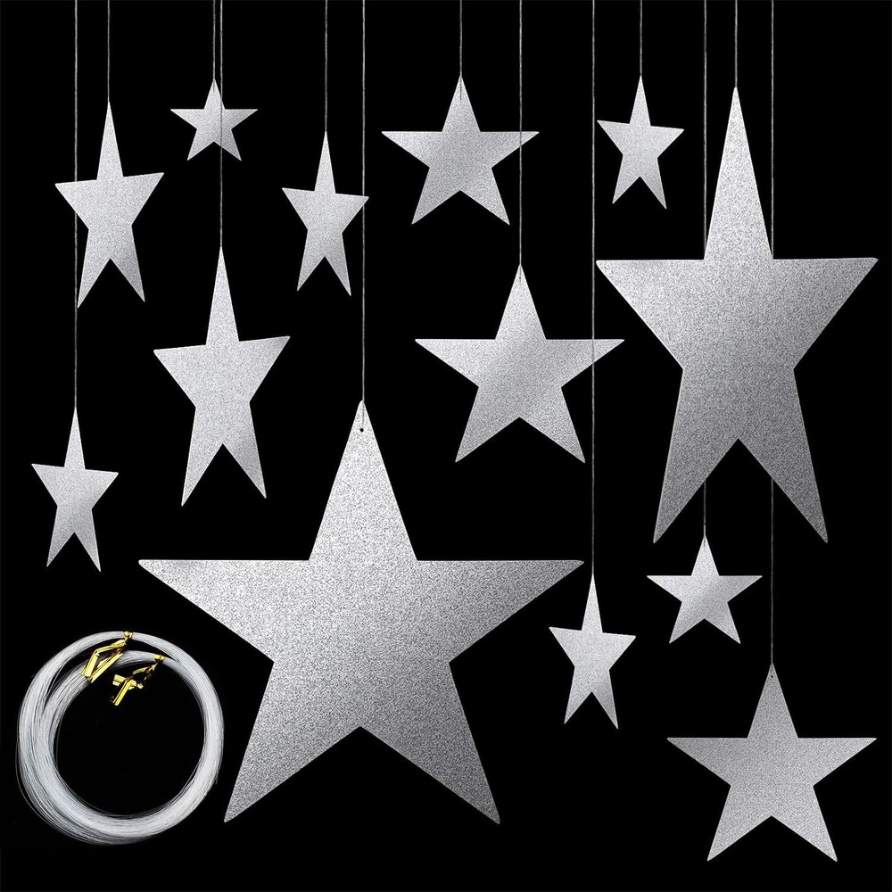Boao 24 Pieces Silver Cardboard Stars Glitter Cutouts 4 Sizes...