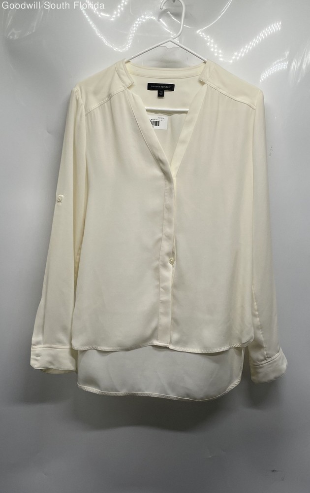 Banana Republic Womens Off White Long Sleeve Button Front Blouse Top Size XS