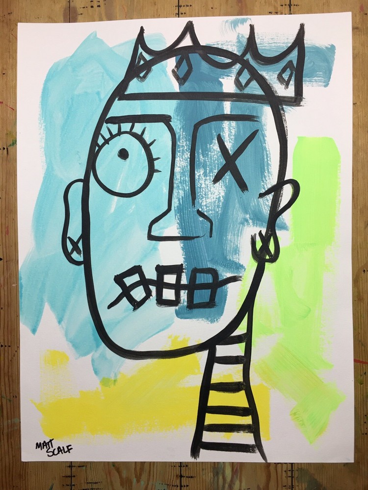 Matt Scalf 18x24 Face Abstract Street Art Graffiti ORIGINAL PAINTING Pop Modern-image