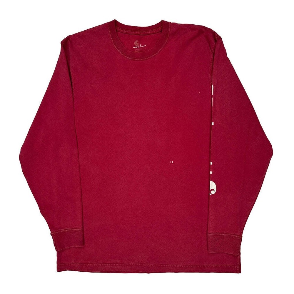Carhartt Spellout Long Sleeve T-Shirt - Large Red Cotton
