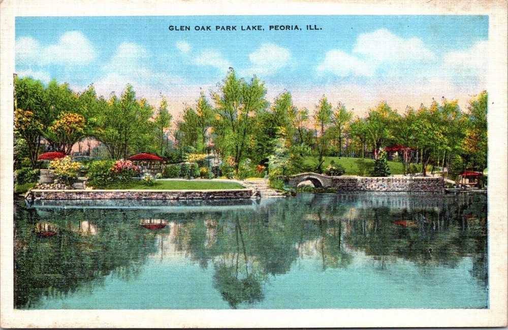 c1940 Panoramic View Glen Oak Park Lake Peoria Illinois Vintage Postcard
