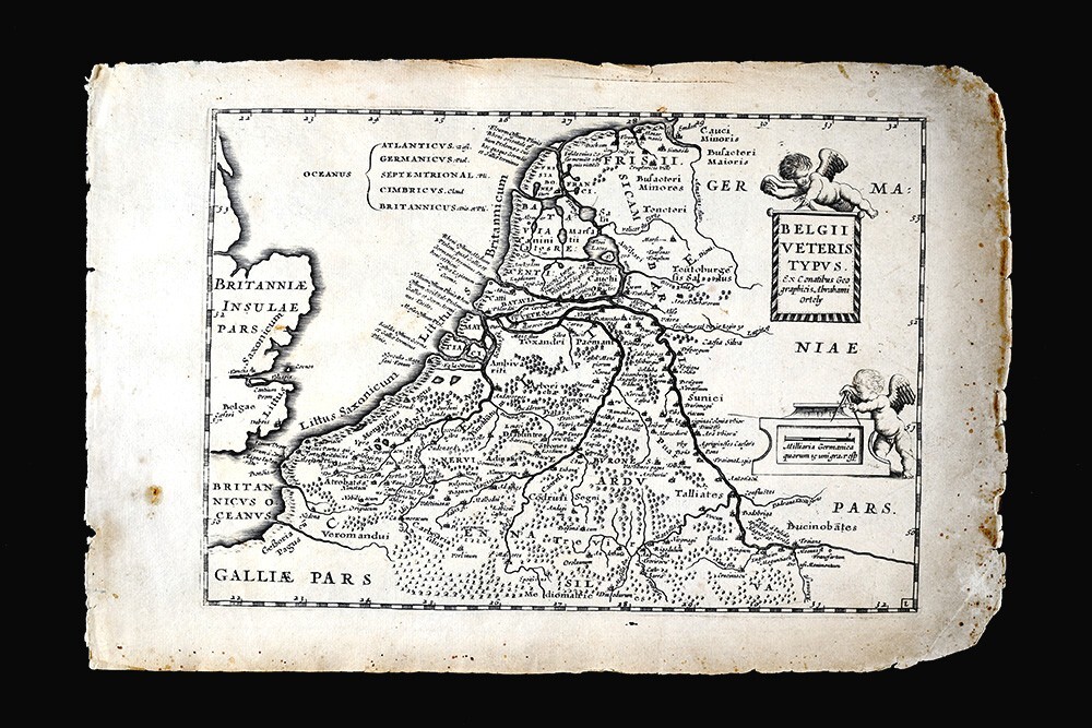 1696 Jacob Colom Map Belgii Veteris Ancient Belgium Holland Netherlands Ortelius