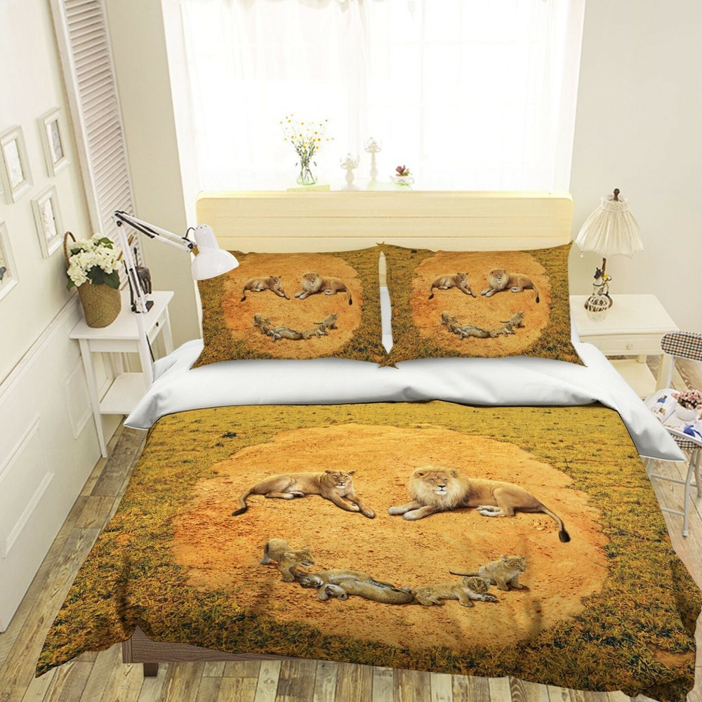 3D Lion's Happiness A04 Bed Pillowcases Quilt Duvet Cover Vincent Zoe