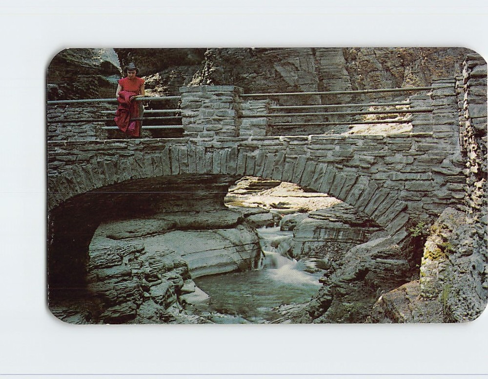 Postcard Stone Arch Bridge Shelter House Watkins Glen New York USA North America