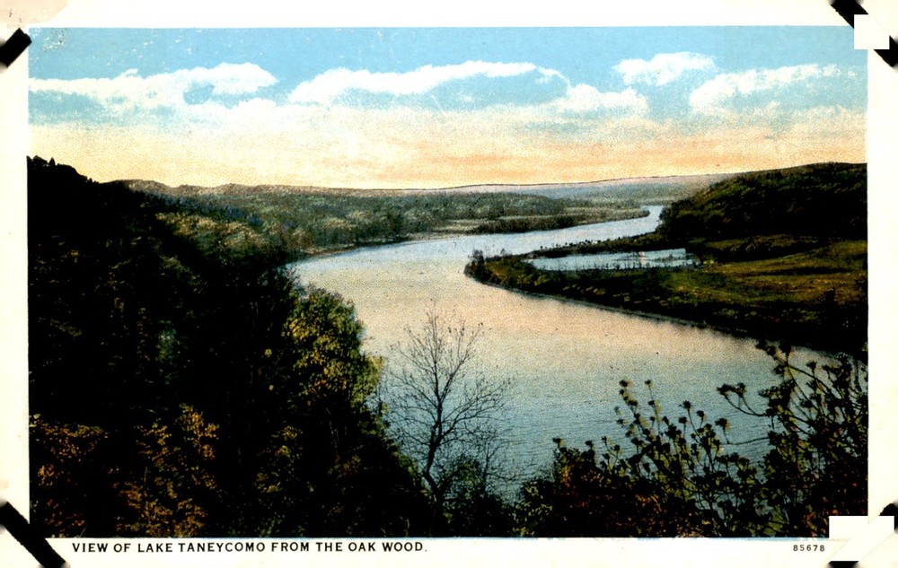 View of Lake Taneycomo from Oak Wood, Branson, MO Postcard