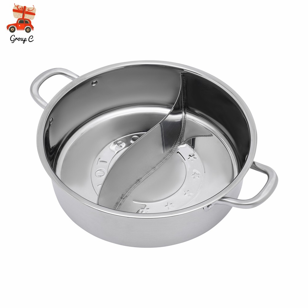 Stainless Steel Shabu Dual Sided divider Cooking Soup Hot Pot Cookware with Lid
