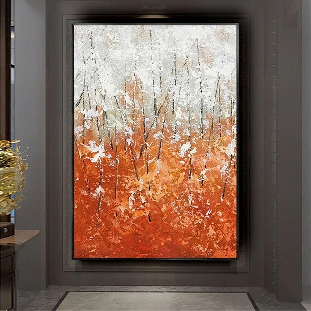 Hand-Painted Abstract Oil Painting On Canvas Poster Orange Red Living Room
