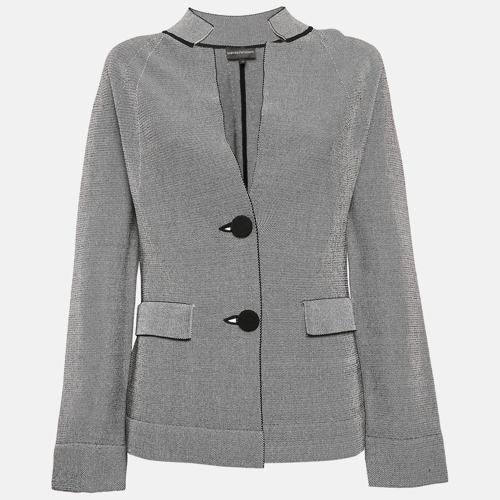 Armani Black/White Knit Button Front Jacket M