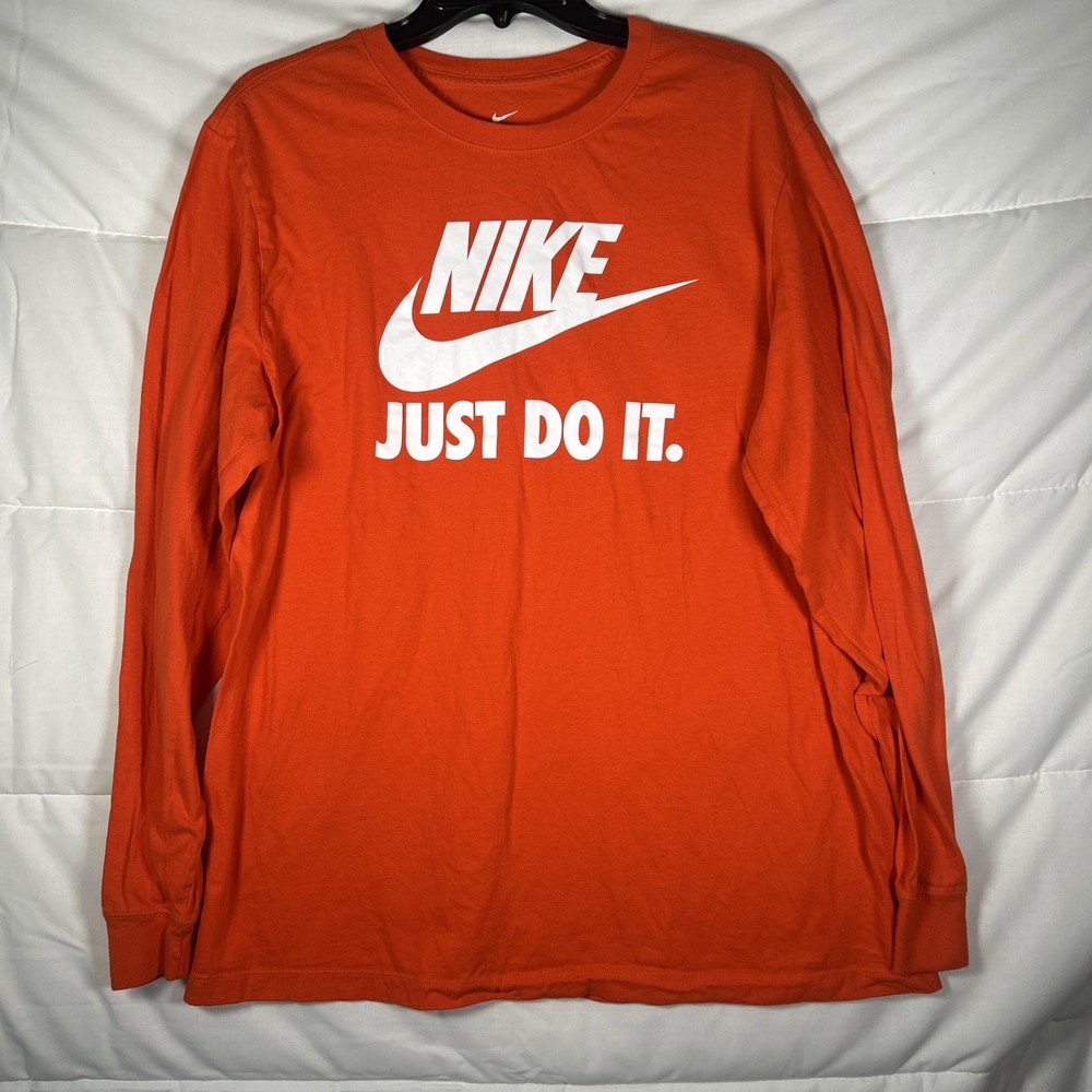Nike Men’s Xl Long Sleeve Orange T-Shirt Nike Just Do It Logo On Front