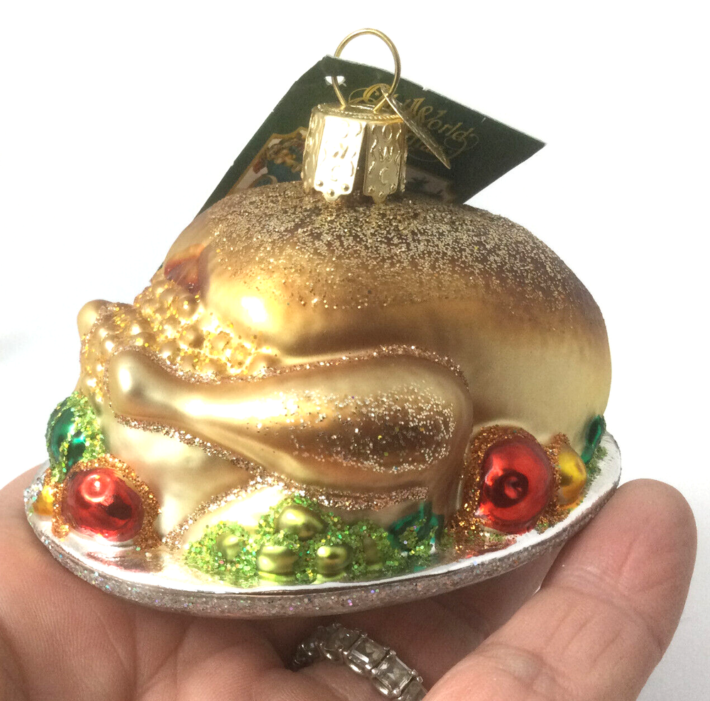 Old World Christmas 2019 Glass Hanging Ornament Turkey Platter Glitter