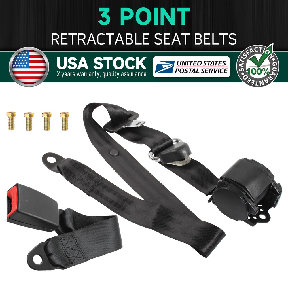 Retractable 3 Point Safety Seat Belt Straps Car Auto Vehicle Adjustable Belt Kit