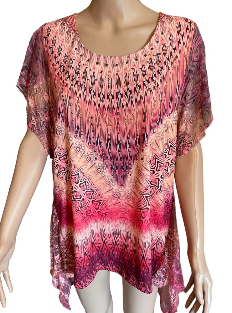 Women's Fairy Grunge Top Blouse L Emerge’ World Wear Lace Studded Lagen Look