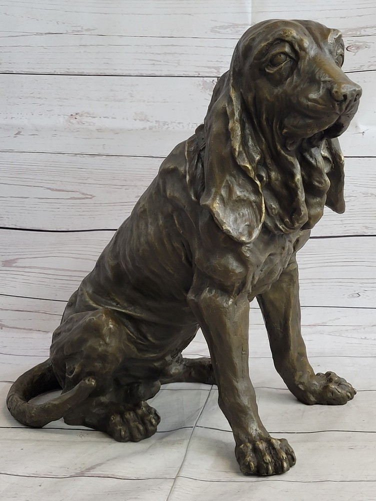 Art Deco Bronze Basset Hound Sculpture Sleuth Dog Figurine NR