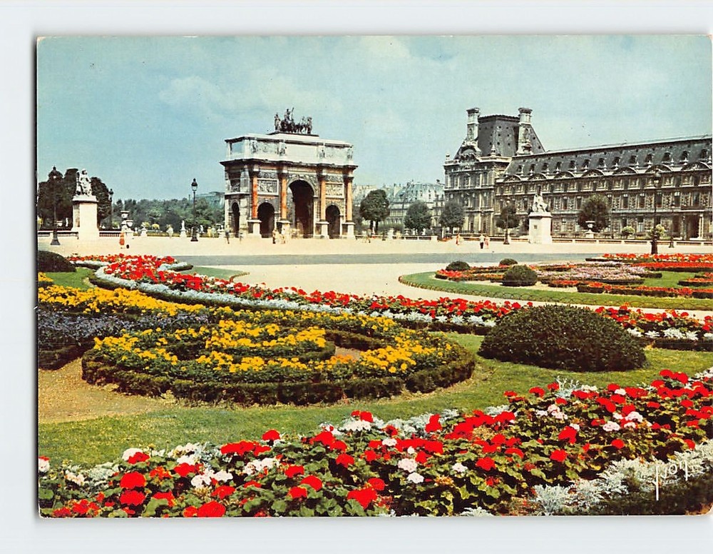 Postcard Tuileries Garden & Arc de Triomphe du Carrousel Paris France