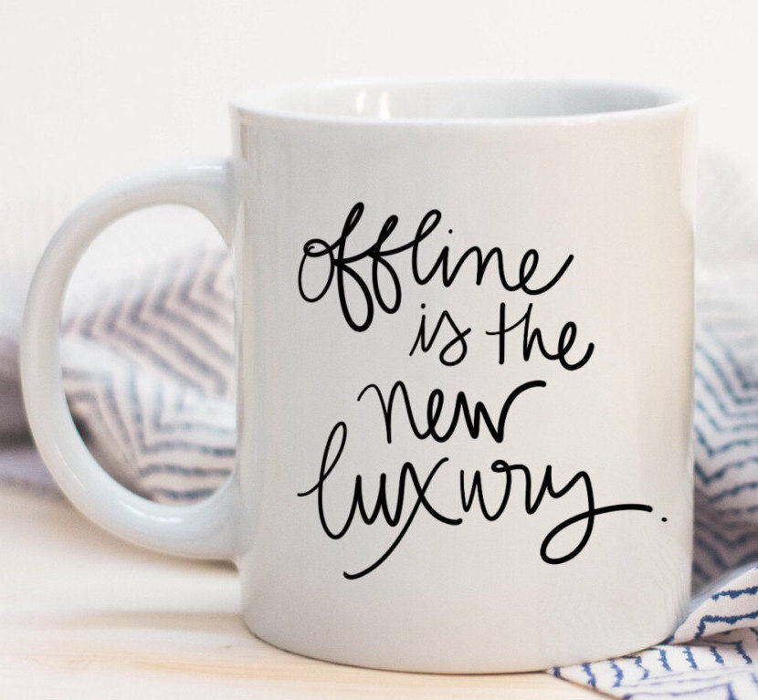 Offline Is The New Luxury Quoted Ceramic Plastic Travel Coffee Mug Drink Cup