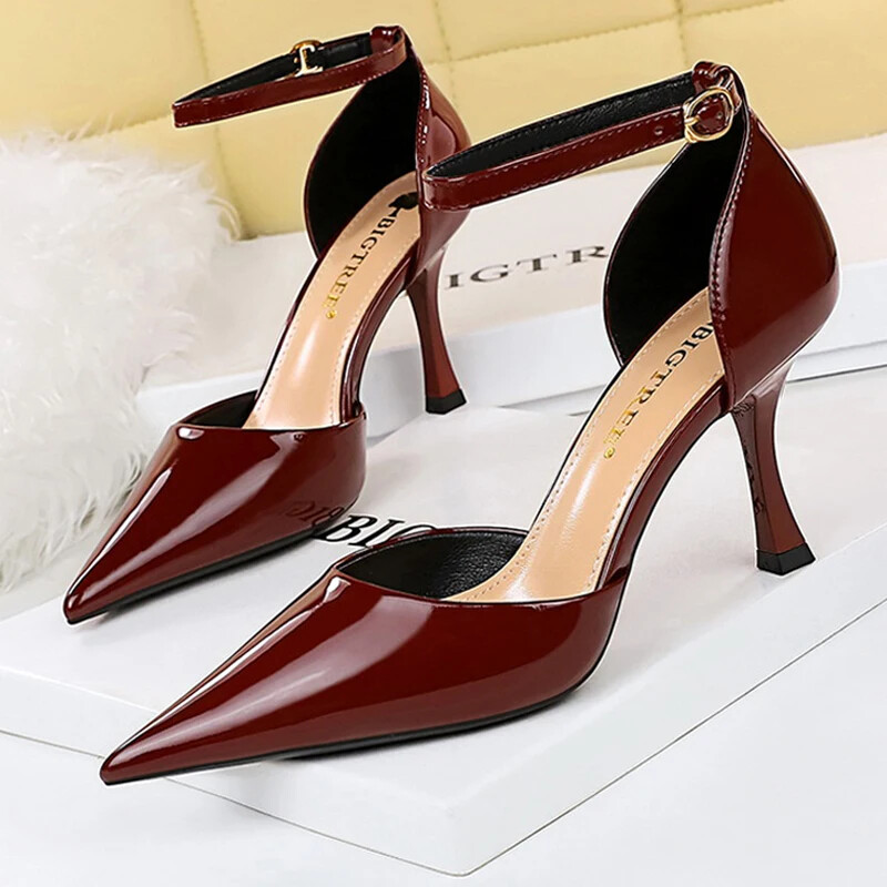Sexy 8cm Patent Leather Heels Sandals Summer Party Pumps for Women