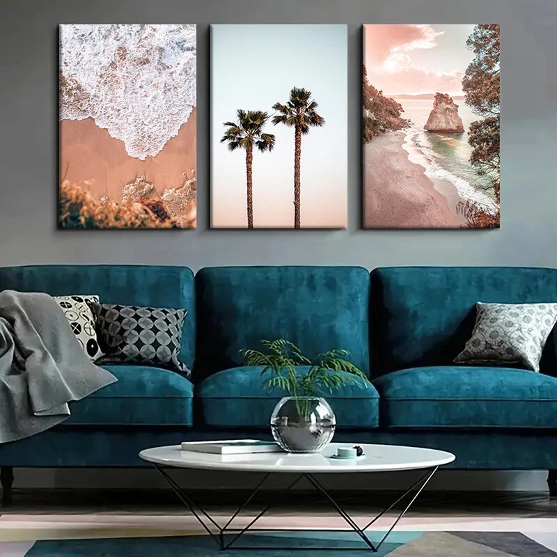 3pcs Ocean Beach & Palm Tree Nature Metal Print  Ready to Hang Art
