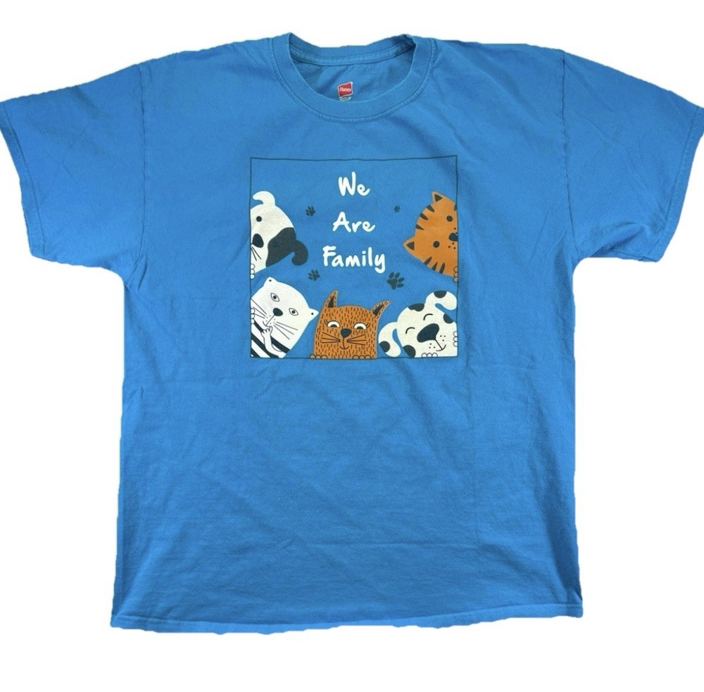 Vintage Dog Cat Humane Society T Shirt Adult Large Blue Hanes Animals 90s Puppy
