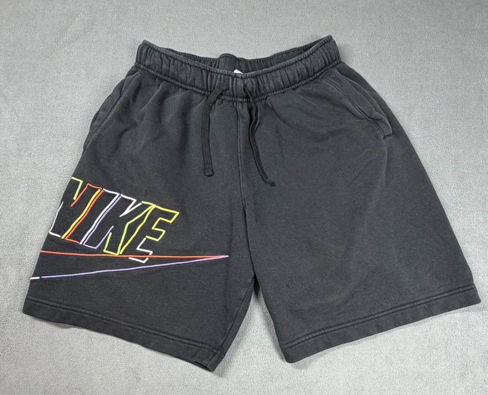 Nike Club Fleece Sweat Shorts Mens Small Black Graphic Logo Athletic Casual